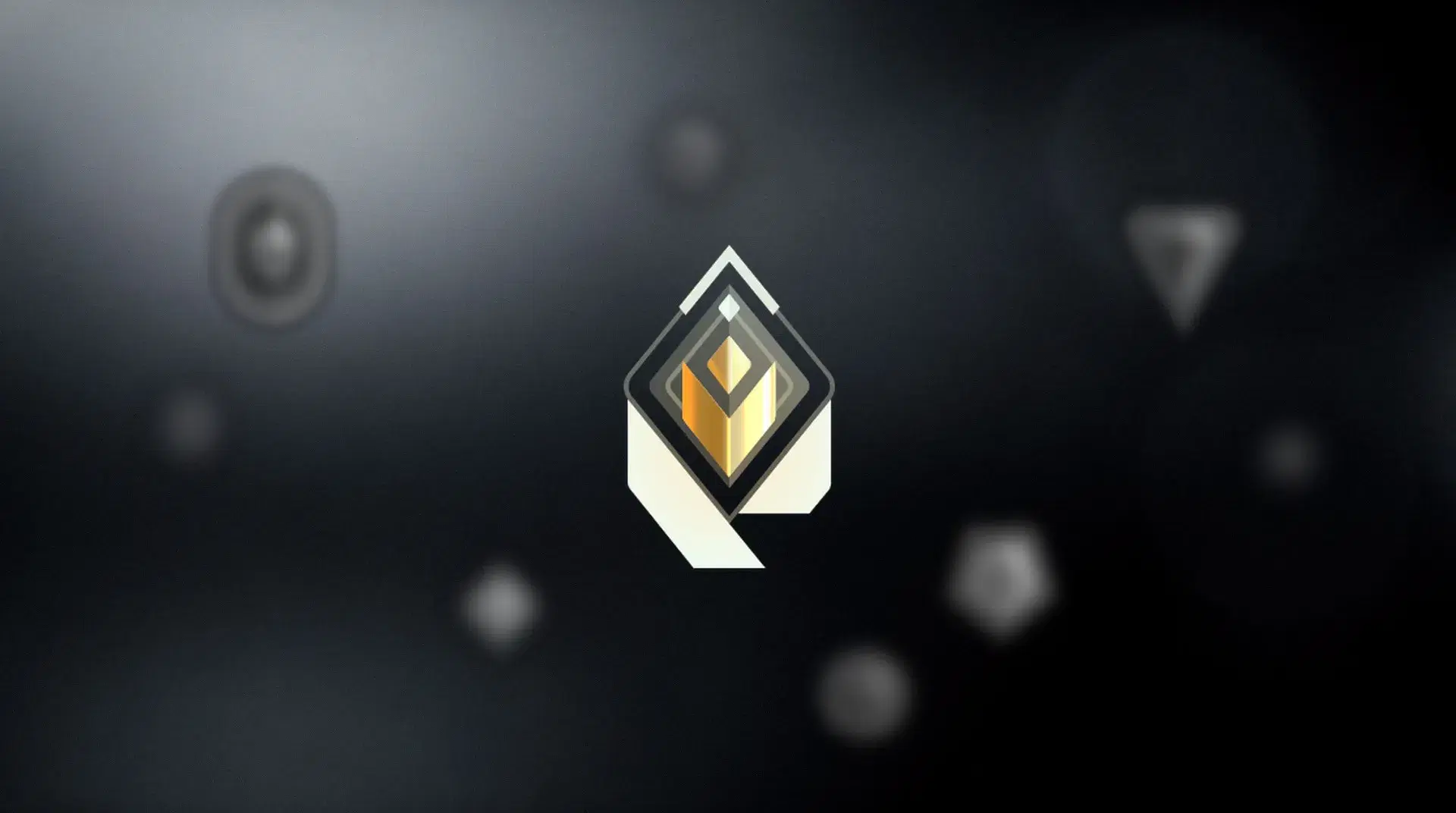 The VALORANT Radiant rank emblem in sharp focus with lower rank emblems floating behind at varying depths